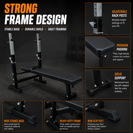 Adjustable Weight Bench With Barbell Rack Flat Workout Exercise Gym Bench Press