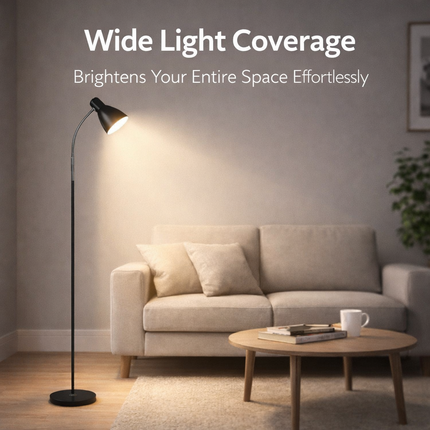 Metal Floor Lamp with Adjustable Neck & Heavy Base, Perfect for Reading & Office