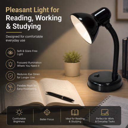 Study Desk Lamp Flexible Neck E27 40W Simple Design for Study Work Room Home