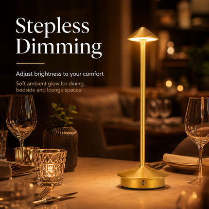 Cordless LED Table Lamp USB-C Rechargeable Dimmable Metal Light 3 Colour Modes