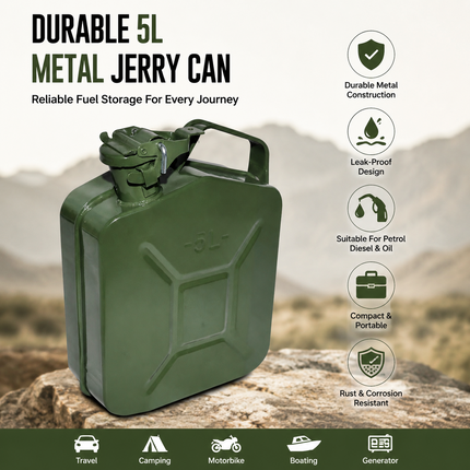 Metal Jerry Can 5L 10L 20L & Spout Heavy Duty Petrol Diesel Storage Container