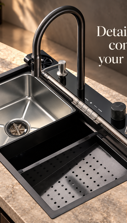 Stainless Steel Waterfall Kitchen Sink Single Bowl 78x48cm Kitchen Workstation
