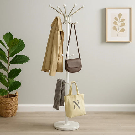 Freestanding Coat Rack Marble Base Stand Jacket Clothes Umbrella Garment Hanger