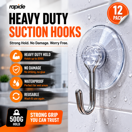 Suction Wall Hooks 12-Pack Clear Heavy Duty Holders