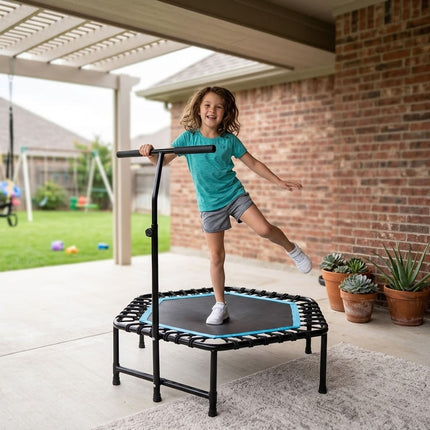 45'' Kids Trampoline With Adjustable T Shaped Handle Bar Children Rebounder
