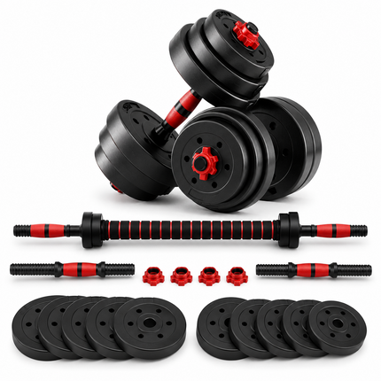 Adjustable Dumbbell Set 20KG  Barbell Kettlebell Home Gym Workout Kit 6-in-1