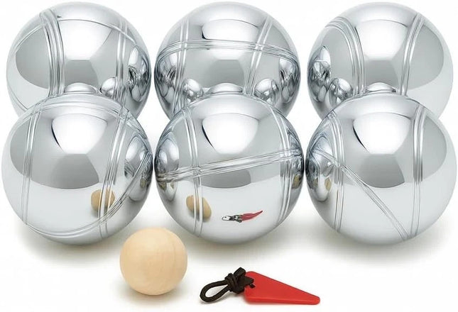 6 French Boules Set Stainless Steel Chrome Petanque with Jack & Carry Case Game