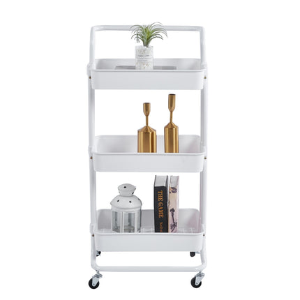 3-Tier White Metal Rolling Cart