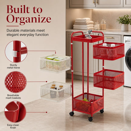 6 Tier Rotating Storage Rack Kitchen Bathroom Square Trolley Organizer Cart