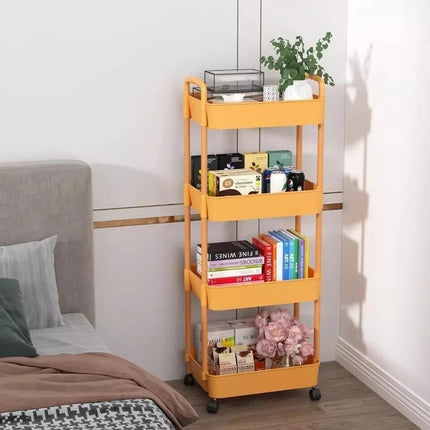 4 Tier Storage Rack Shelf Rotating Kitchen Bathroom Serving Rolling Trolley Cart