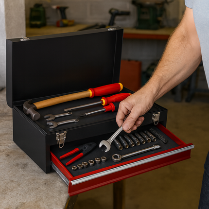 Lockable Tool box With 1 Drawer Portable Metal Tool Organizer Case Waterproof