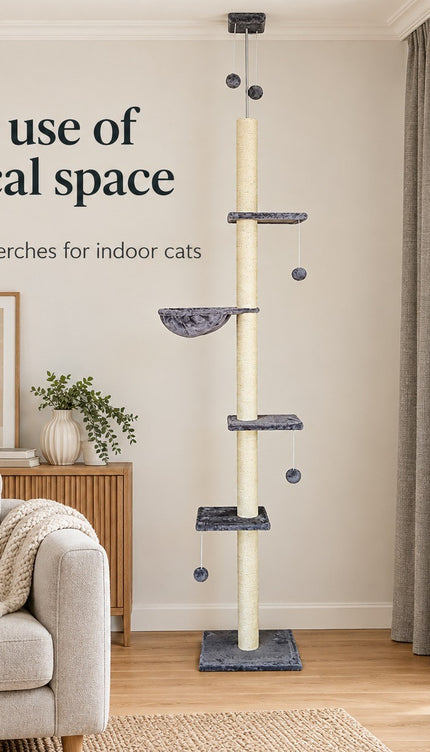 Floor to Ceiling Cat Tree 252cm Multi Level Sisal Scratching Post Hammock Toy