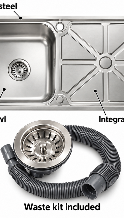 Kitchen Sink Stainless Steel Single Bowl 80x50cm with Drainer Board