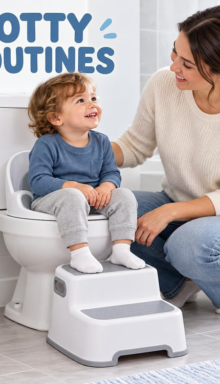 Kids Double Step Stool Non-Slip Bathroom Sink Toilet Carry Handles White Grey