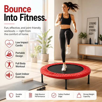 Mini Fitness Trampoline Red Portable Cardio Workout Exercise Rebounder 36 Inch