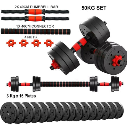 Adjustable Dumbbell & Barbell Set with Push Bar and Connecting Rod for Home Gym