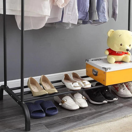 Double Clothes Rail Heavy Duty Garment Rack with Shoe Storage Display Stand
