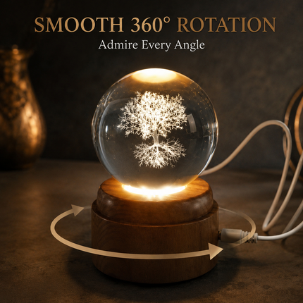 Tree of Life Crystal Ball 8cm LED Night Light Rotating Base USB Warm White + RGB