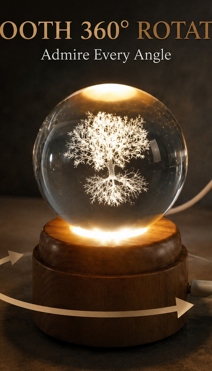 Tree of Life Crystal Ball 8cm LED Night Light Rotating Base USB Warm White