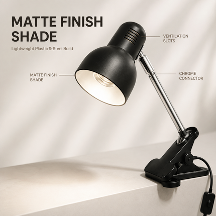 Clip On LED Study Lamp E27 For Bed Headboard Desk Shelf Adjustable Reading Light