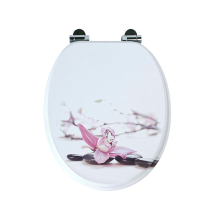 Universal Toilet Seat Wooden Orchid Design Bathroom WC Seat with Fittings 18''