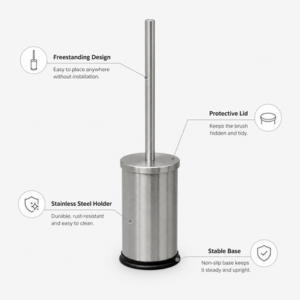 Toilet Brush Holder Set 42.5cm Stainless Steel Bathroom WC Dense Cleaning Brush