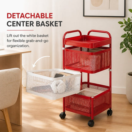 Rotating Storage Rack Square Trolley Kitchen Bathroom Organizer Vegetable Shelf