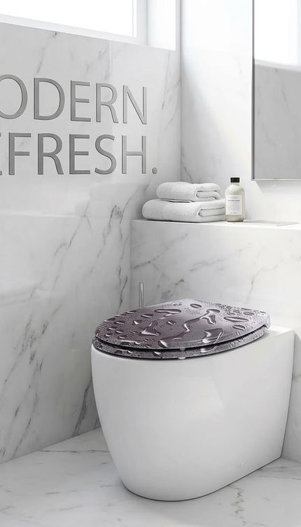 Universal Toilet Seat Water Droplets Black Novelty Easy Fit Bathroom WC Seat 18'