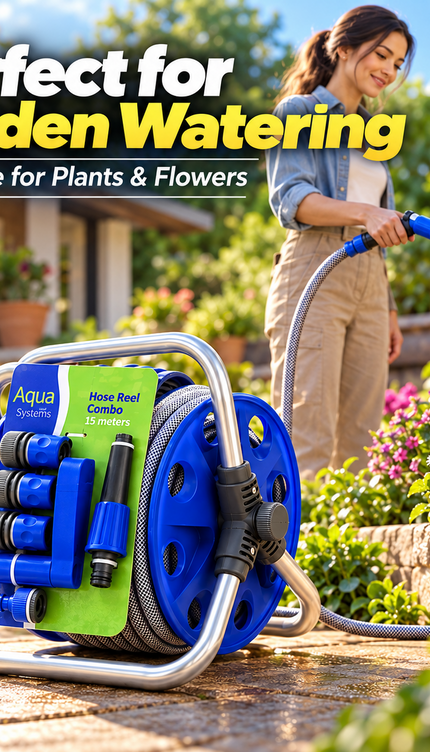 Garden Hose Reel Cart with 1/2" 15M Hose Portable Trolley Spray Nozzle Connector