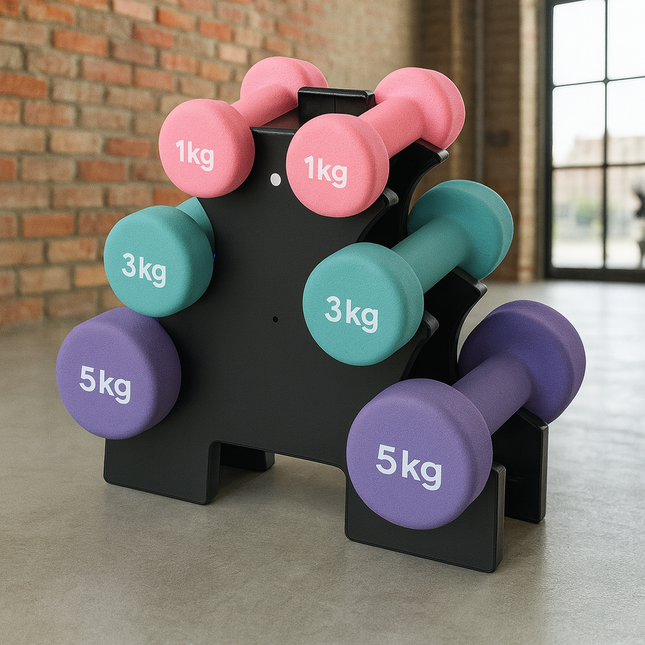 18kg Neoprene Hex Dumbbell Set