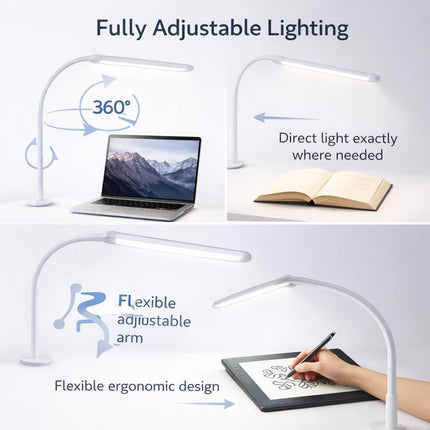 LED Desk Lamp with Clamp Stepless Dimming 2700-6000K Office Work Table Light