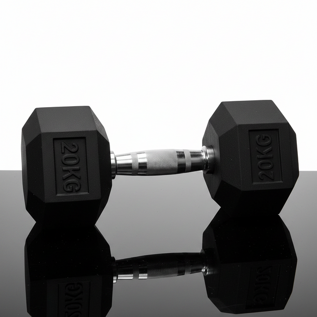 Rubber Hex Dumbbell 20kg Ergo Hand Weight Gym Strength Training Home Workout