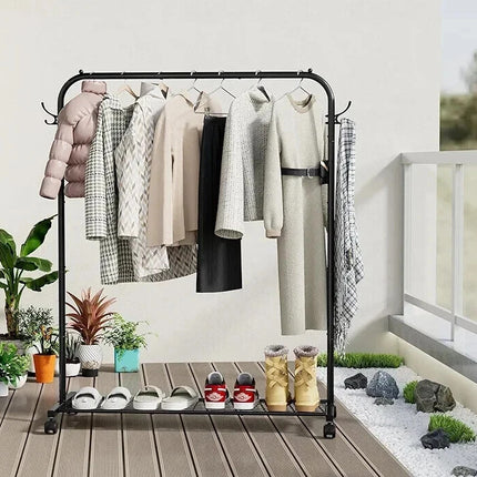 Heavy Duty Clothes Rail Rack Garment Hanging Stand with Shoe Shelves Storage