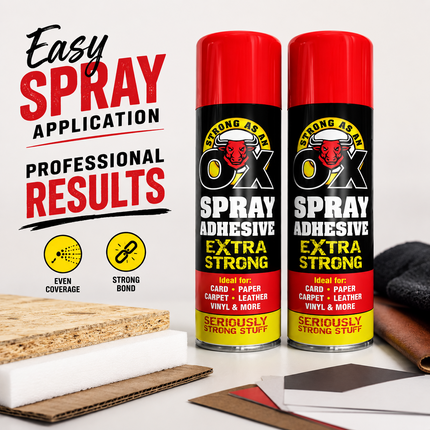 2x Adhesive Glue Spray 500ml H Duty Multipurpose Aerosol Carpet Tile Fabric Foam