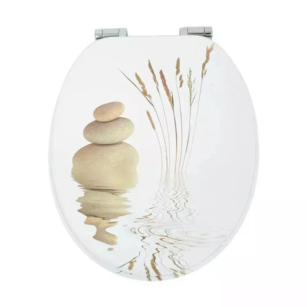 18" UNIVERSAL BATHROOM TOILET SEAT PEBBLES & GRASS NOVELTY WC SEAT + FITTINGS