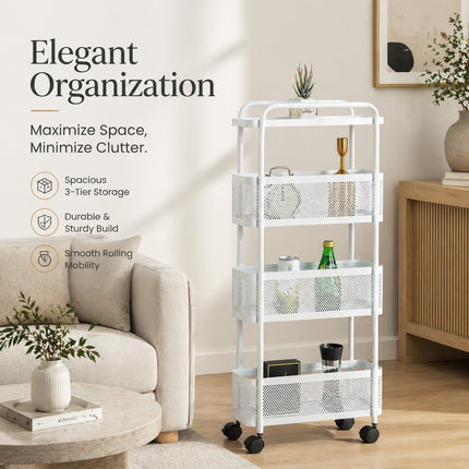 4 Tier Slim Rolling Utility Cart White Plastic Storage Organizer With Wheels