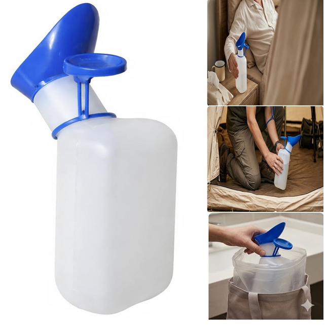 Unisex Urinal Bottle 1 Liter Portable Emergency Pee Bottle With Lid & Funnel