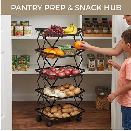 5 Tier Folding Rolling Storage Trolley Fruit & Vegetable Kitchen Cart With Wheel