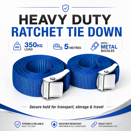 Ratchet Tie Down Strap Pair 2.5m Cargo Belt Buckle