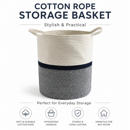 Cotton Rope Basket Toy Storage Laundry Hamper Medium Cloth Organizer