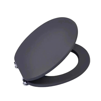 Universal Toilet Seat Jet Black Wooden MDF Bathroom WC Easy Fit With Fittings