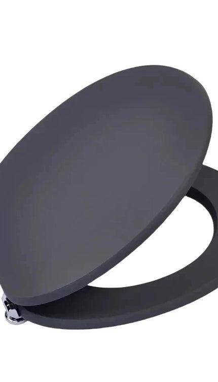 Universal Toilet Seat Jet Black Wooden MDF Bathroom WC Easy Fit With Fittings