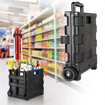 Folding Boot Cart Shopping 25kg Trolley Fold Up Storage Box Wheels Foldable 45L