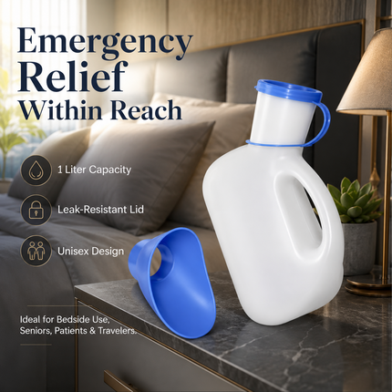 Unisex Urinal Bottle With Lid Funnel 1L Patients Travel Camping Pee Container