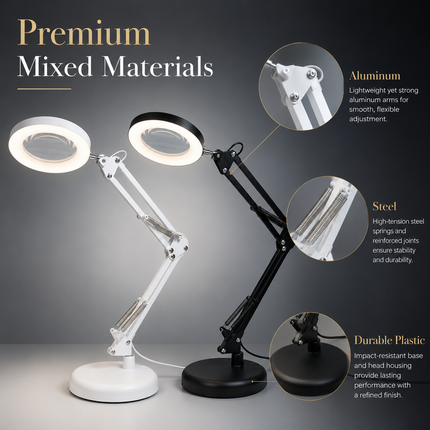 3X Magnifying Glass LED Desk Lamp Stepless Dimmable 3 Colour Swing Arm