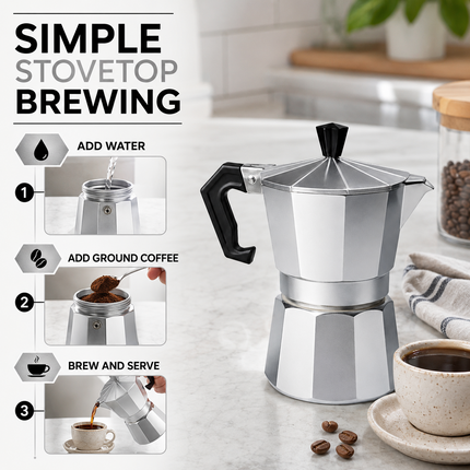 Moka Pot Stovetop Aluminium Italian Espresso Ground Coffee Latte Maker 100ml