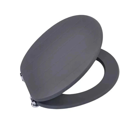 18" Universal Toilet Seat Grey Groove MDF Wooden Bathroom WC Easy Fit Seat