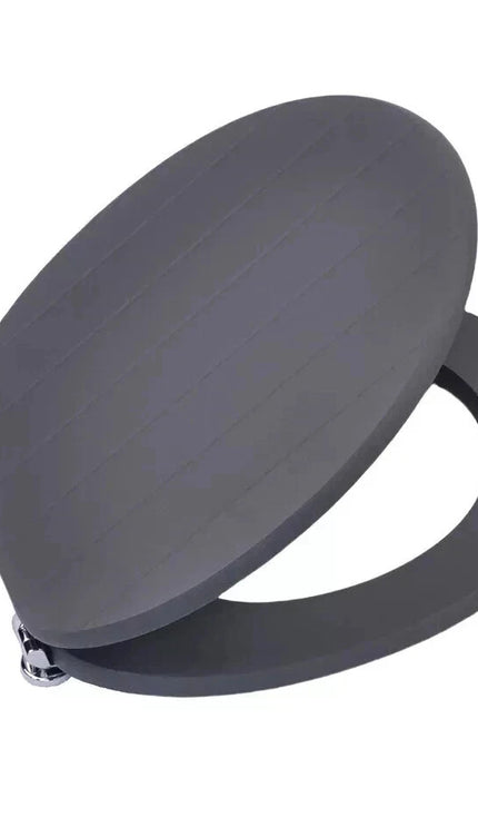 18" Universal Toilet Seat Grey Groove MDF Wooden Bathroom WC Easy Fit Seat