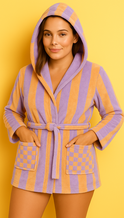 Small purple & Yellow Unisex Cotton Terry Bathrobe Gown Soft Spa Robe Men Women