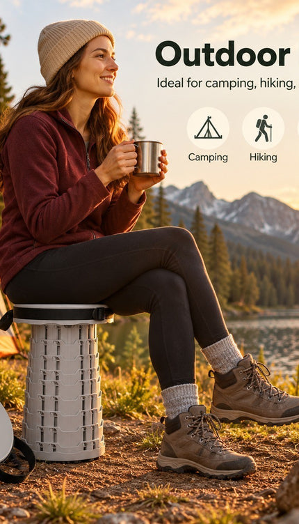 Retractable Folding Stool 45cm Portable Telescopic Seat 250KG Camping Fishing